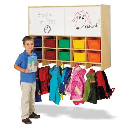 Jonti-Craft 10 Section Wall Mount Coat Locker with Storage-with Colored Cubbie-Trays 0809JC